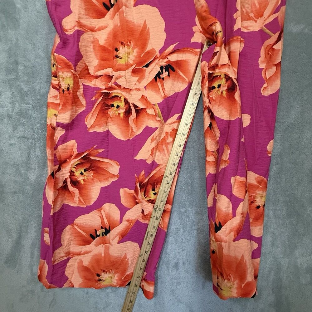 Chico's Floral Pants 4T Tall Wide Leg Pockets Beachy Pink Orange Flowy Resort - Picture 6 of 10